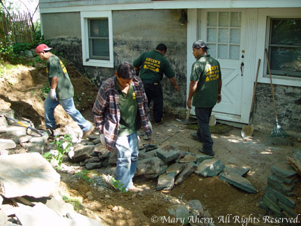 Ahern's crew demolishing everything we'd built except the stone steps