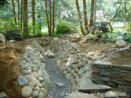 Crushed gravel was put down as a base for the small stone