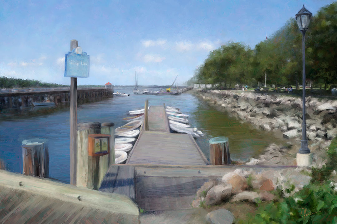 "Northport Harbor". Mixed Media Painting. 24x36" Gallery Wrapped.