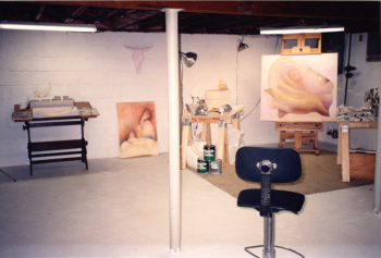 1992 My studio in the unfinished basement of my home.