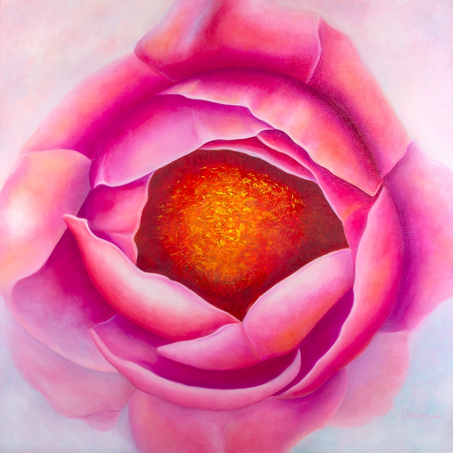 Centering - Pink Peony 36x36" GW Oil on Canvas. $5,000.
