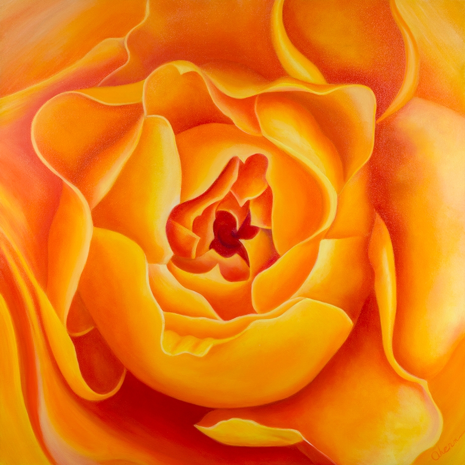 Just Waiting - Free Spirit Rose Bud 36x36" GW Oil on Canvas. $5,000.