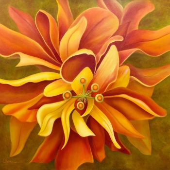 Pay Attention Here - Orange Hibiscus 36x36" GW Oil on Canvas. $5,000.