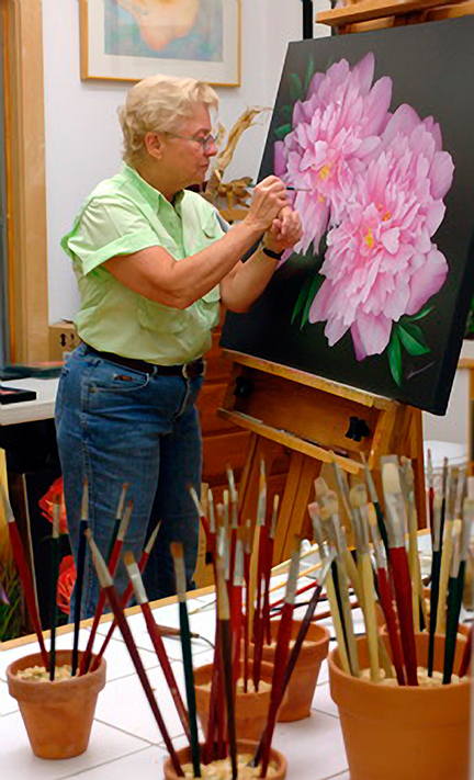 Mary Ahern at her painting easel